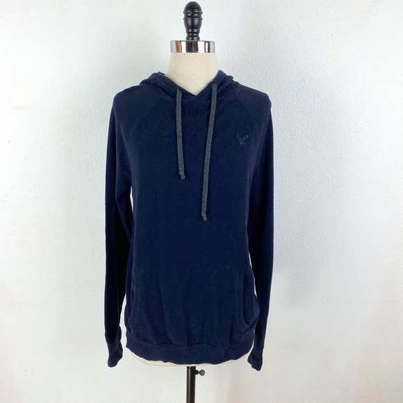 American Eagle Outfitters Tops - American Eagle Outfitters Womens Dark Blue Hooded Sweatshirt Kangaroo Pocket Med